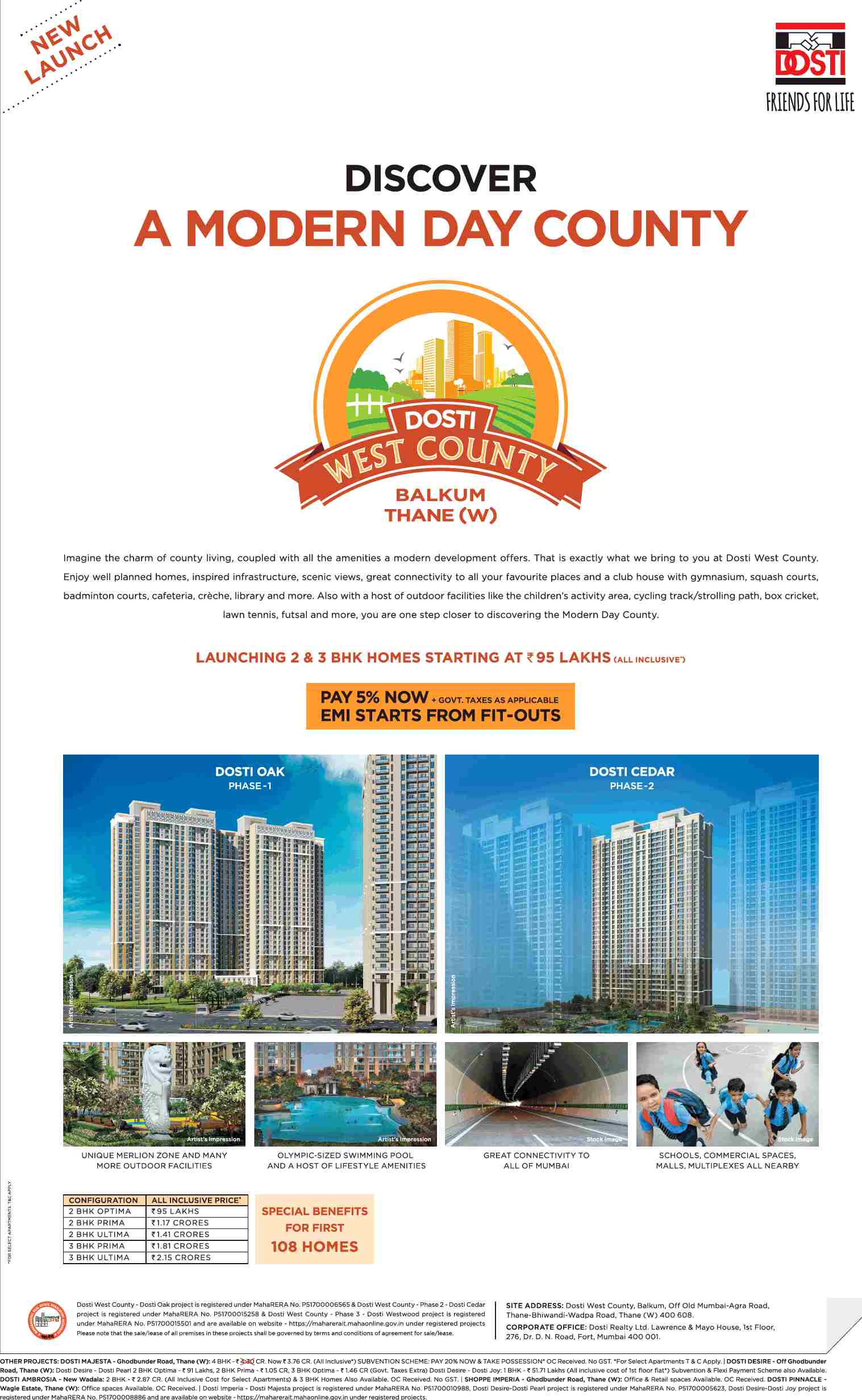 Launching 2 & 3 BHK homes starting at Rs. 95 Lakhs at Dosti West County in Mumbai